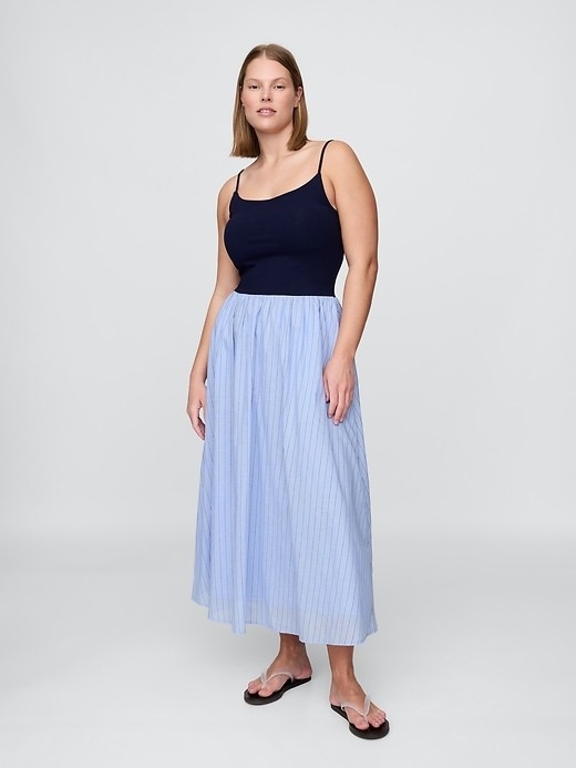 Gap Compact Jersey Mixed Media Maxi Dress Navy Striped Sz Large